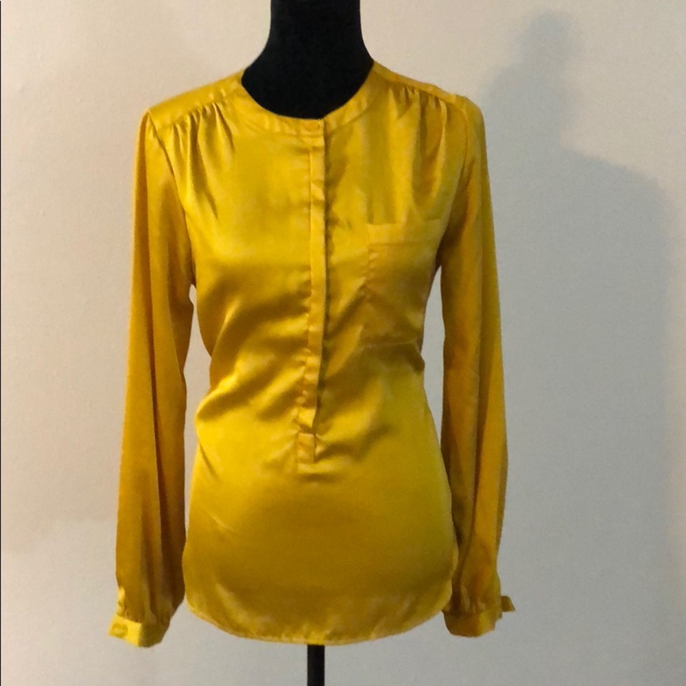 NWT Joe Musturd Silk Long Sleeve Top Size M